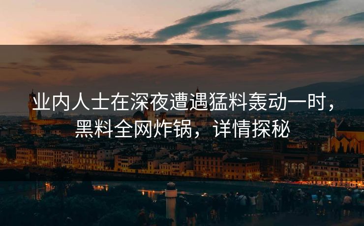 业内人士在深夜遭遇猛料轰动一时，黑料全网炸锅，详情探秘