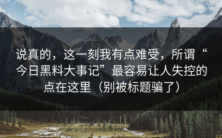 说真的，这一刻我有点难受，所谓“今日黑料大事记”最容易让人失控的点在这里（别被标题骗了）